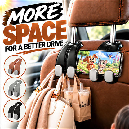 🔥2-in-1 Leather Car Seat Hook & Phone Mount for Purses, Bags & Drinks