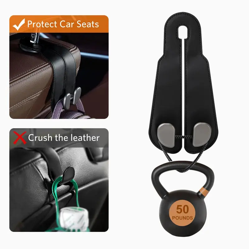 🔥2-in-1 Leather Car Seat Hook & Phone Mount for Purses, Bags & Drinks