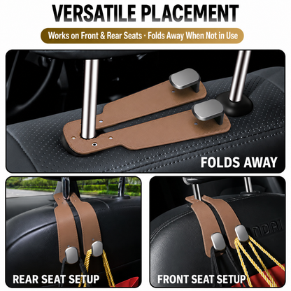 🔥2-in-1 Leather Car Seat Hook & Phone Mount for Purses, Bags & Drinks