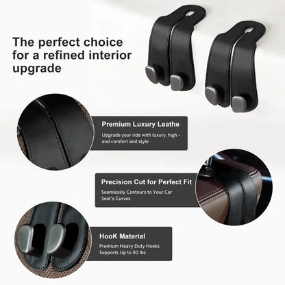 🔥2-in-1 Leather Car Seat Hook & Phone Mount for Purses, Bags & Drinks