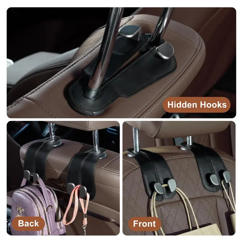 🔥2-in-1 Leather Car Seat Hook & Phone Mount for Purses, Bags & Drinks
